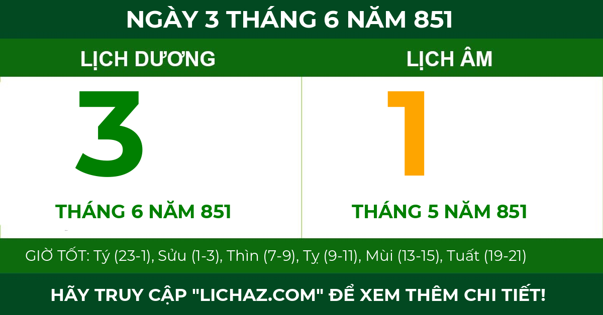 lịch âm ngày 3 tháng 6 năm 851