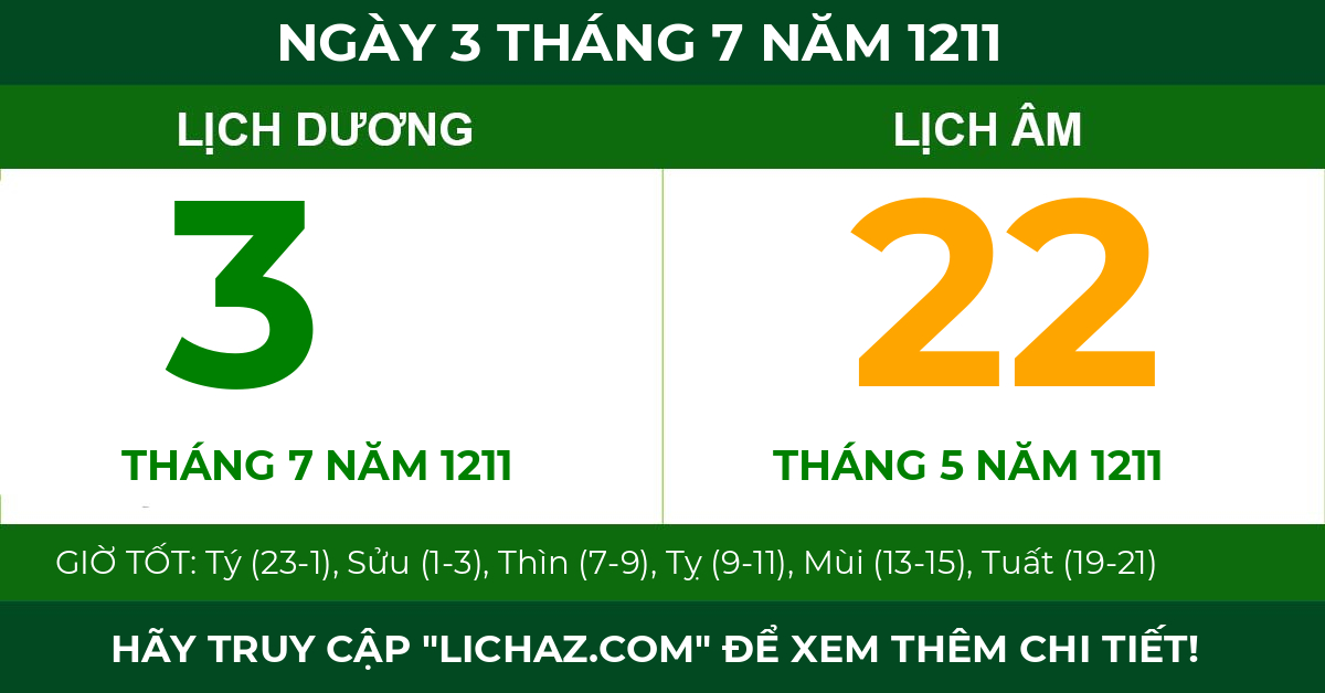 lịch âm ngày 3 tháng 7 năm 1211