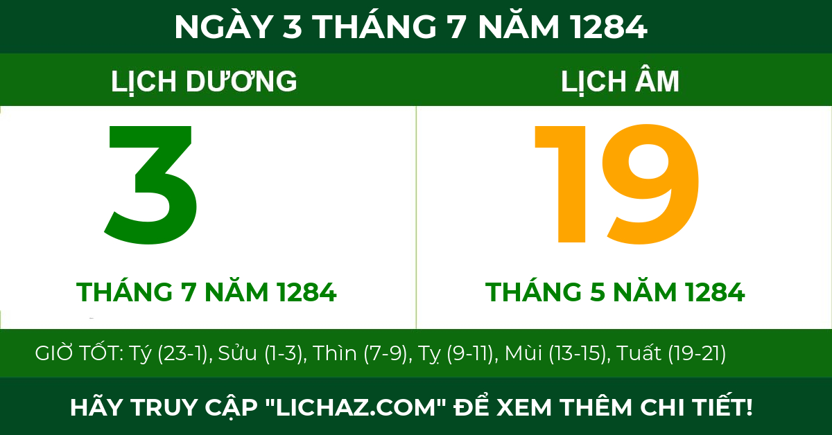 lịch âm ngày 3 tháng 7 năm 1284