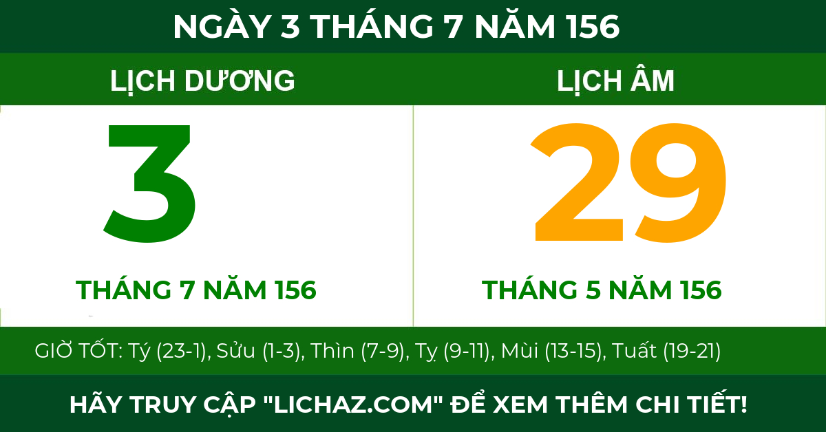 lịch âm ngày 3 tháng 7 năm 156