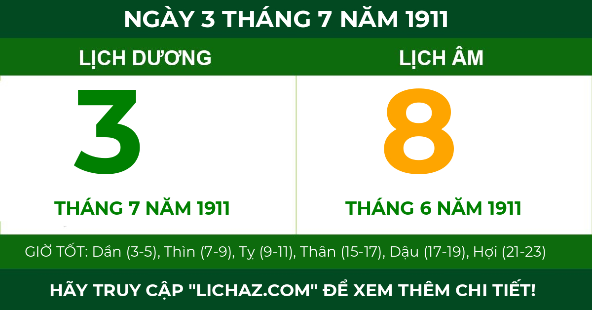 lịch âm ngày 3 tháng 7 năm 1911