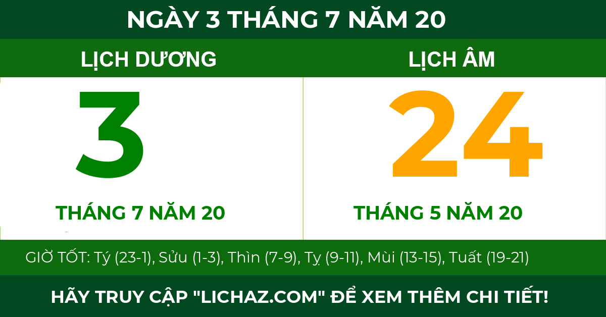 lịch âm ngày 3 tháng 7 năm 20