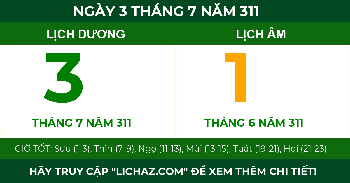lịch âm ngày 3 tháng 7 năm 311