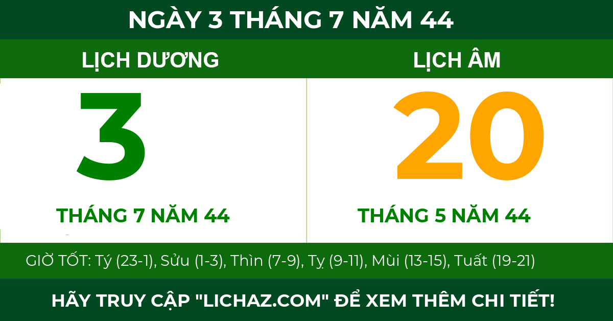 lịch âm ngày 3 tháng 7 năm 44