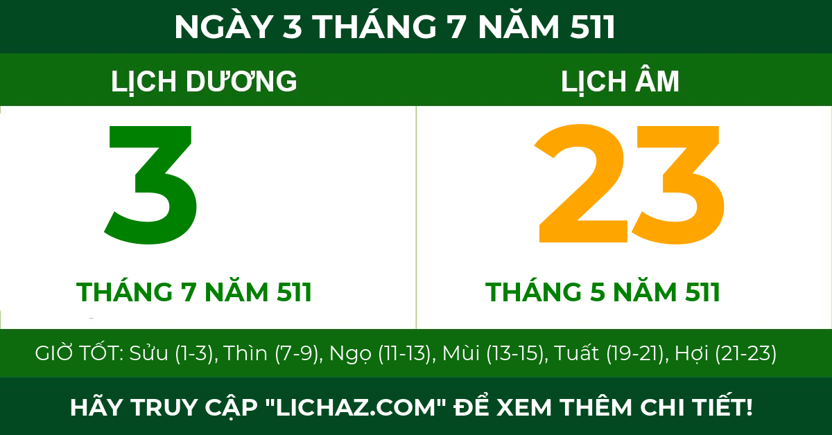 lịch âm ngày 3 tháng 7 năm 511