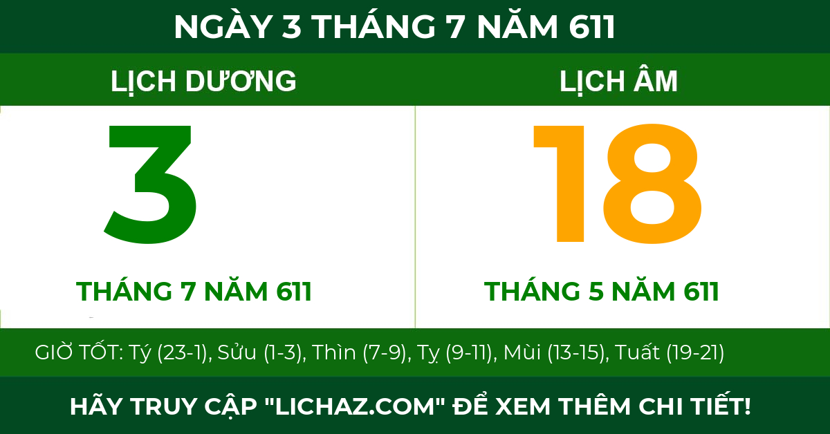 lịch âm ngày 3 tháng 7 năm 611