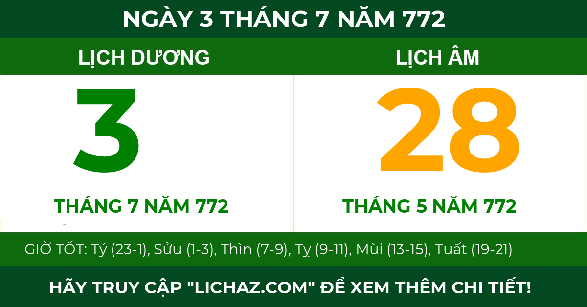 lịch âm ngày 3 tháng 7 năm 772