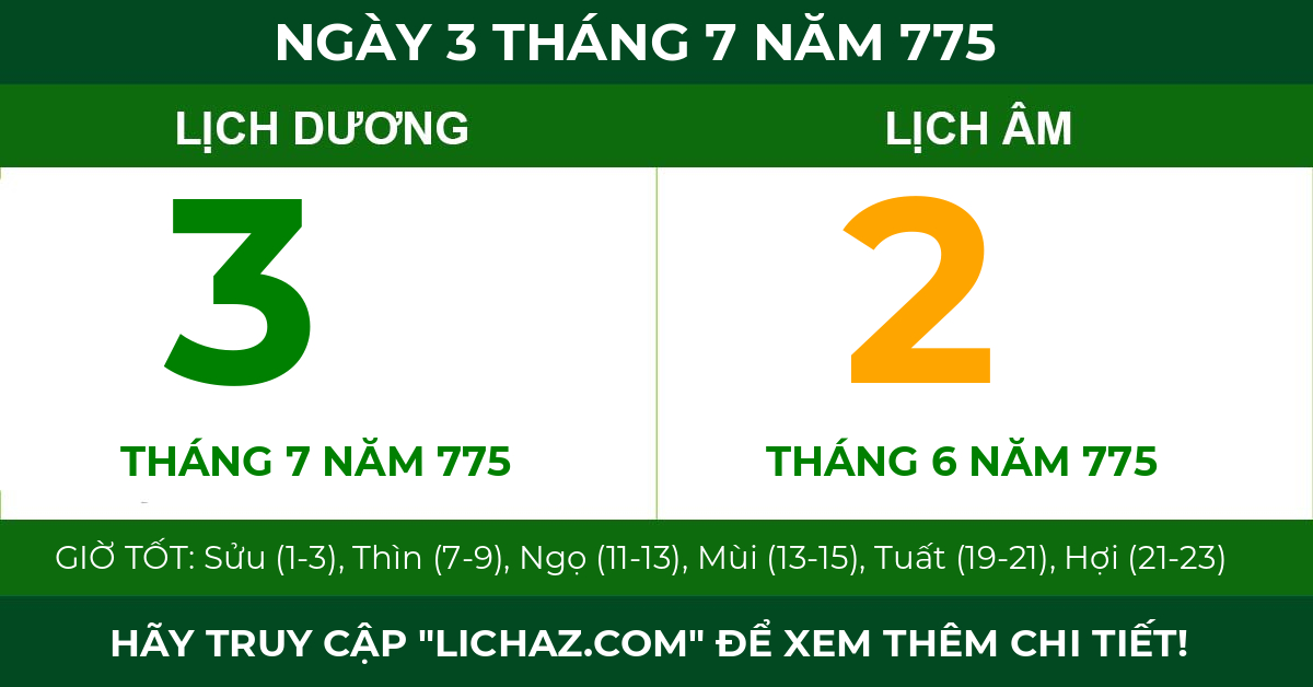 lịch âm ngày 3 tháng 7 năm 775