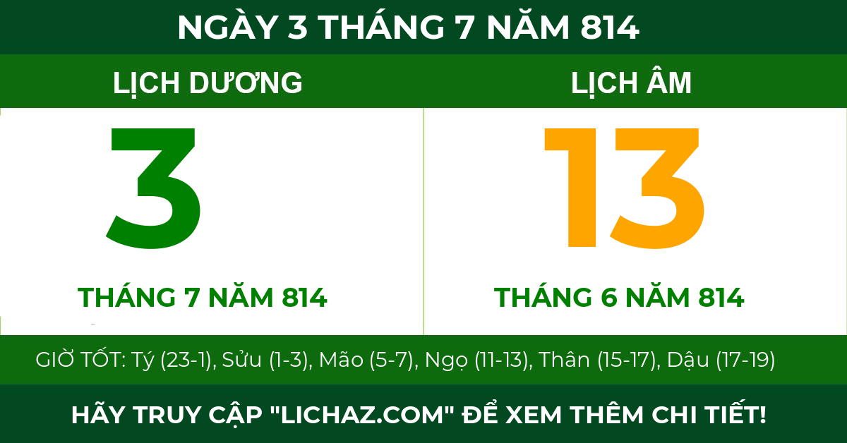 lịch âm ngày 3 tháng 7 năm 814