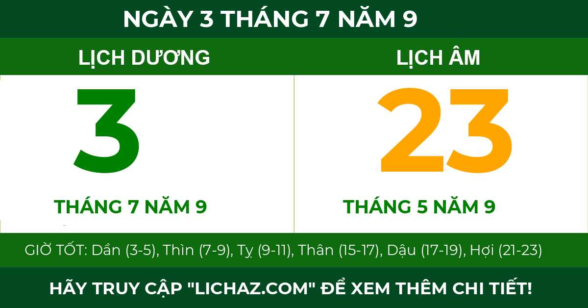lịch âm ngày 3 tháng 7 năm 9