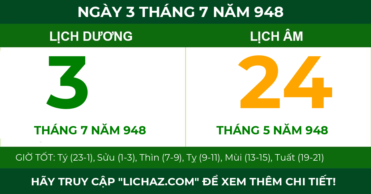 lịch âm ngày 3 tháng 7 năm 948