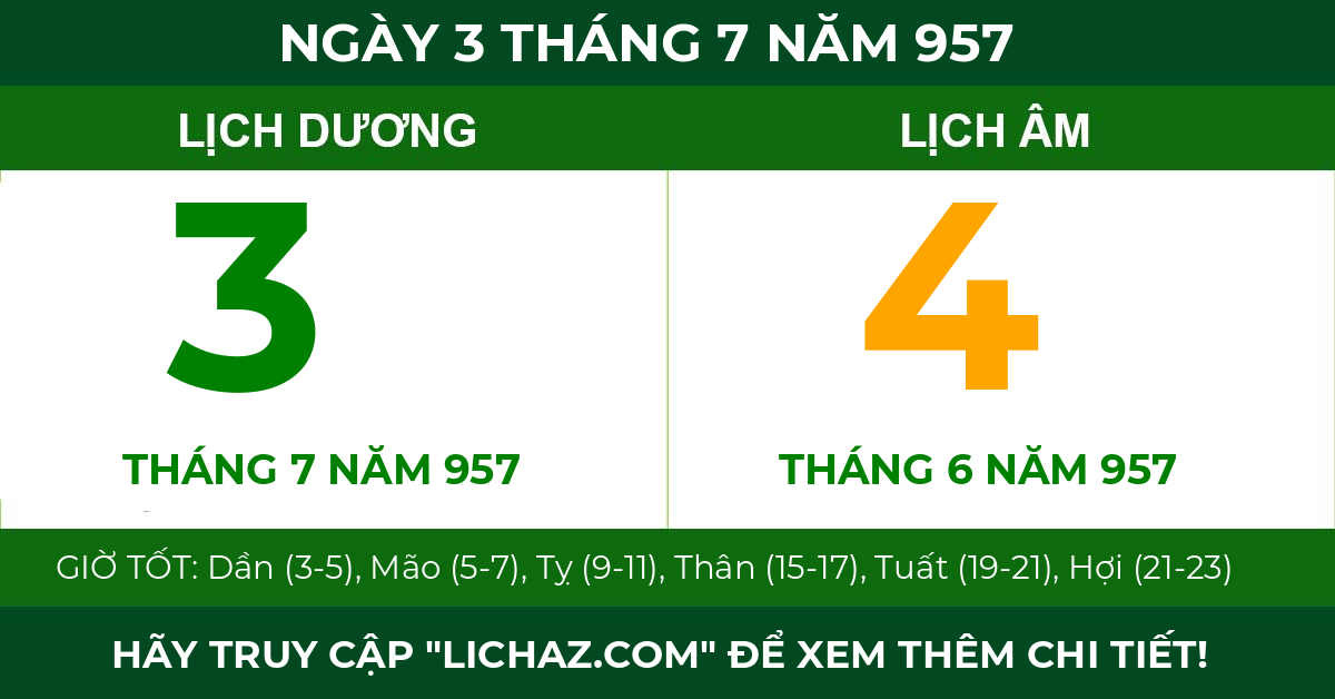 lịch âm ngày 3 tháng 7 năm 957