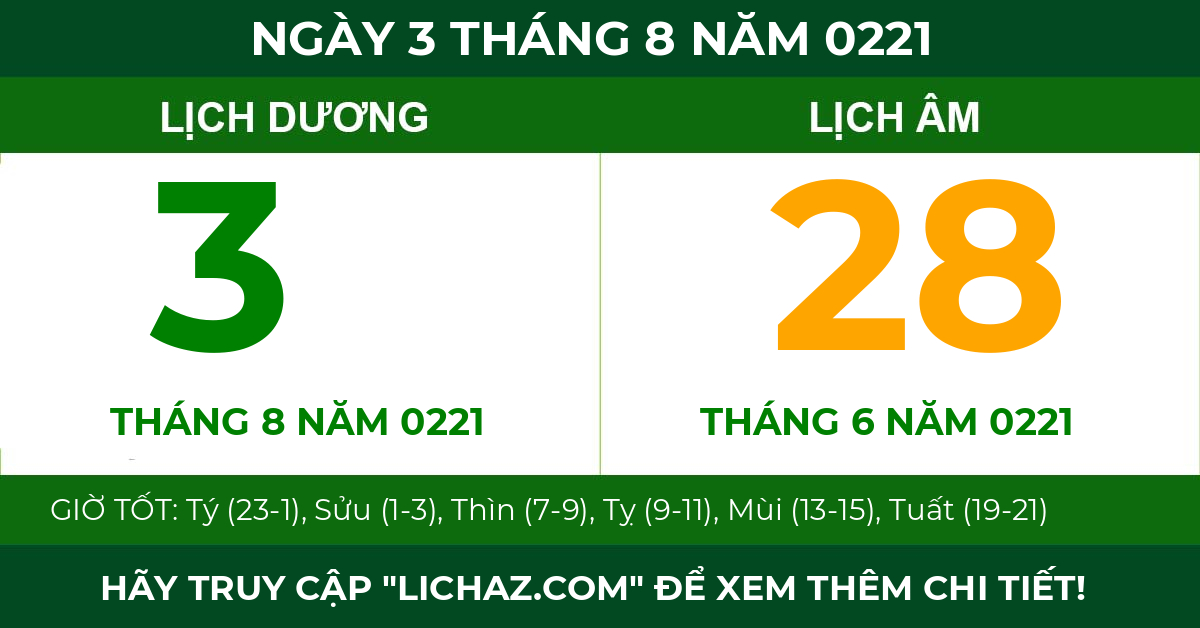 lịch âm ngày 3 tháng 8 năm 0221