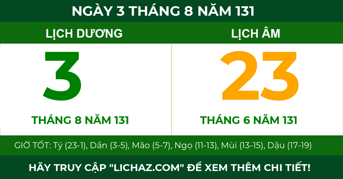 lịch âm ngày 3 tháng 8 năm 131