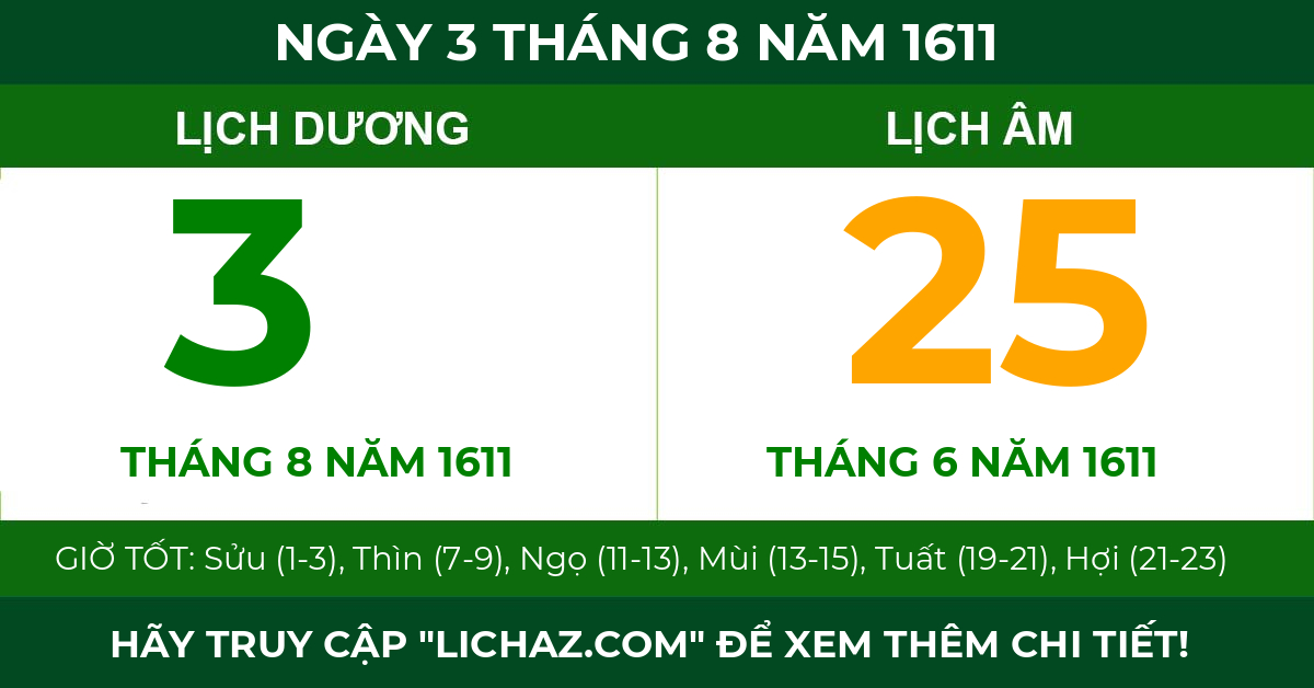 lịch âm ngày 3 tháng 8 năm 1611