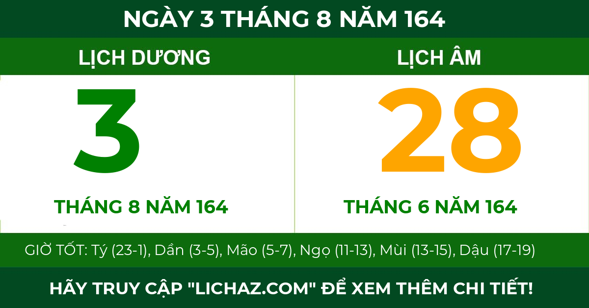 lịch âm ngày 3 tháng 8 năm 164