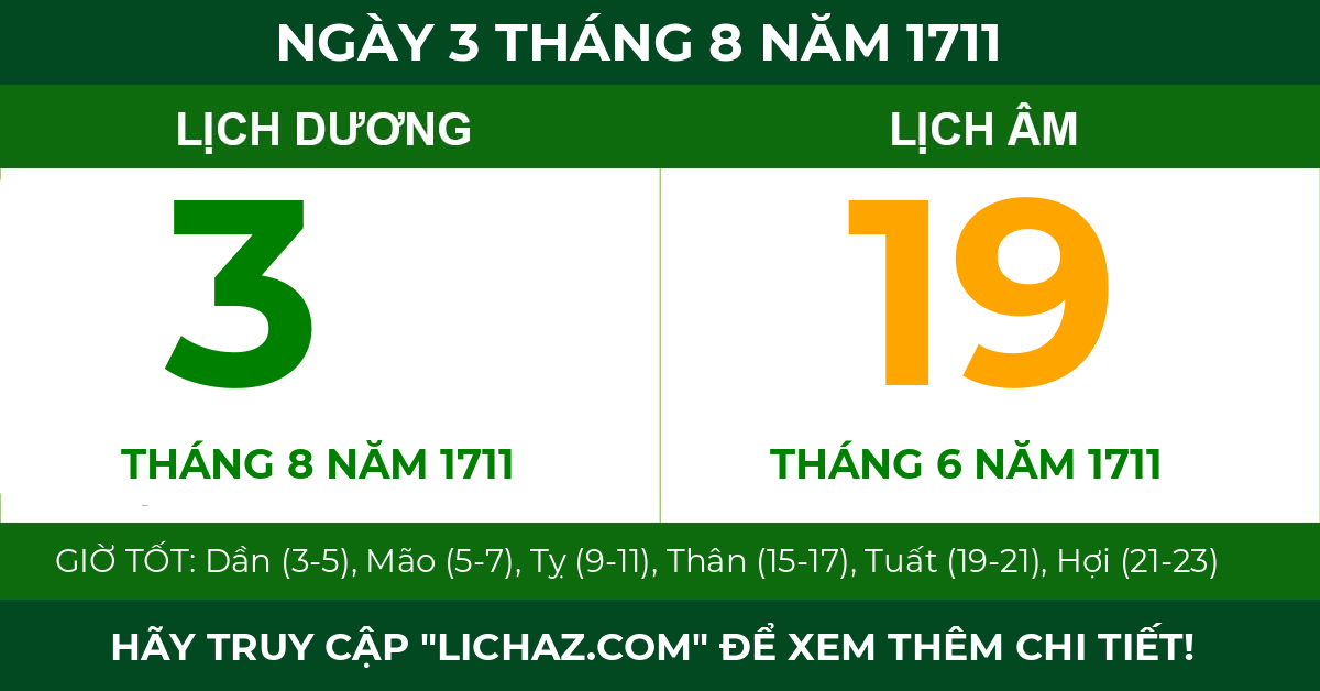 lịch âm ngày 3 tháng 8 năm 1711