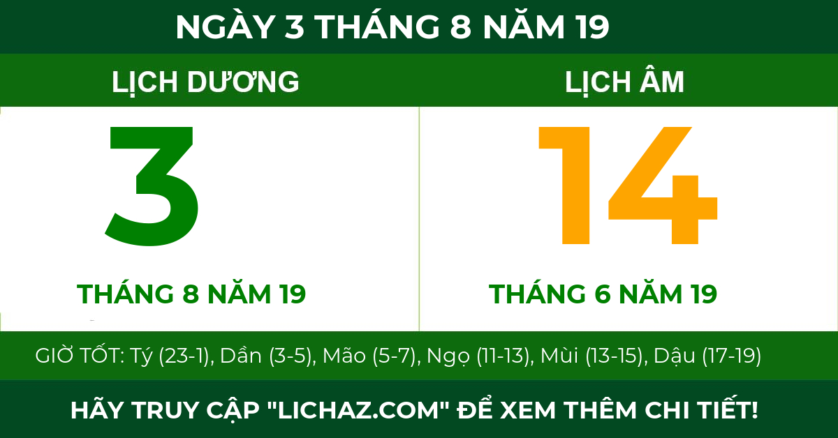 lịch âm ngày 3 tháng 8 năm 19