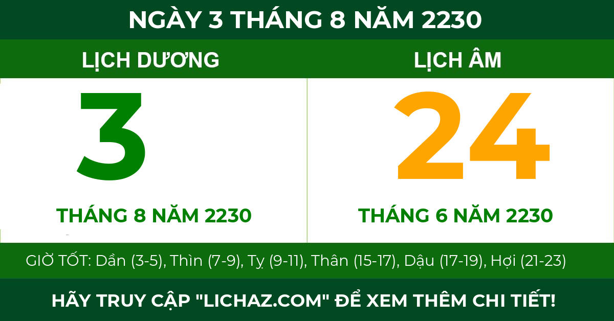 lịch âm ngày 3 tháng 8 năm 2230