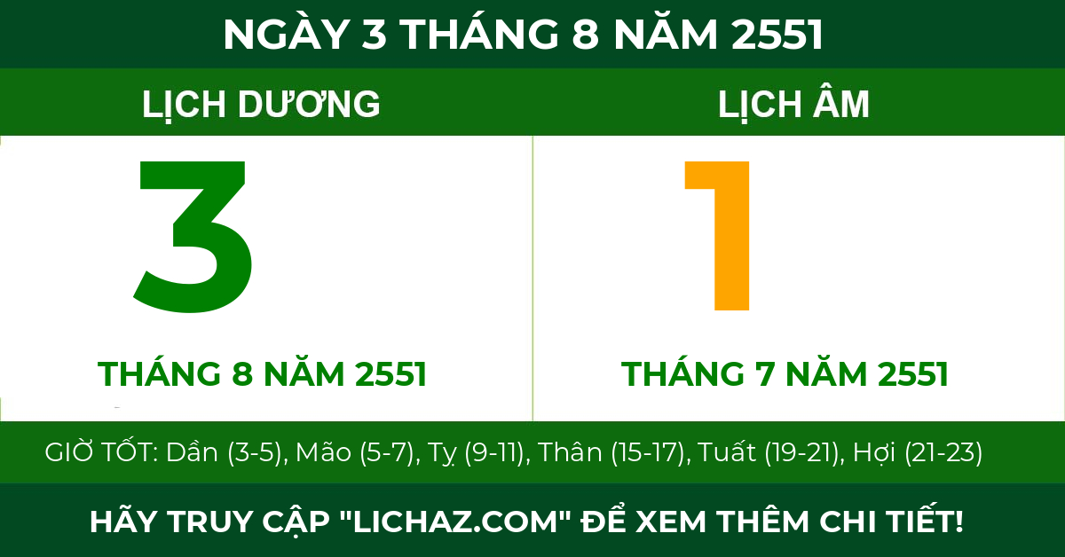 lịch âm ngày 3 tháng 8 năm 2551