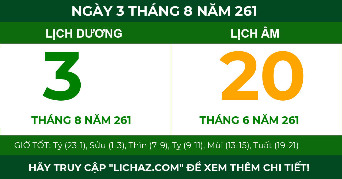 lịch âm ngày 3 tháng 8 năm 261