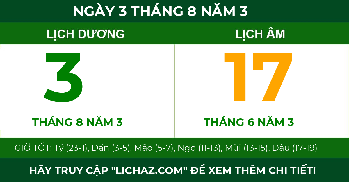 lịch âm ngày 3 tháng 8 năm 3