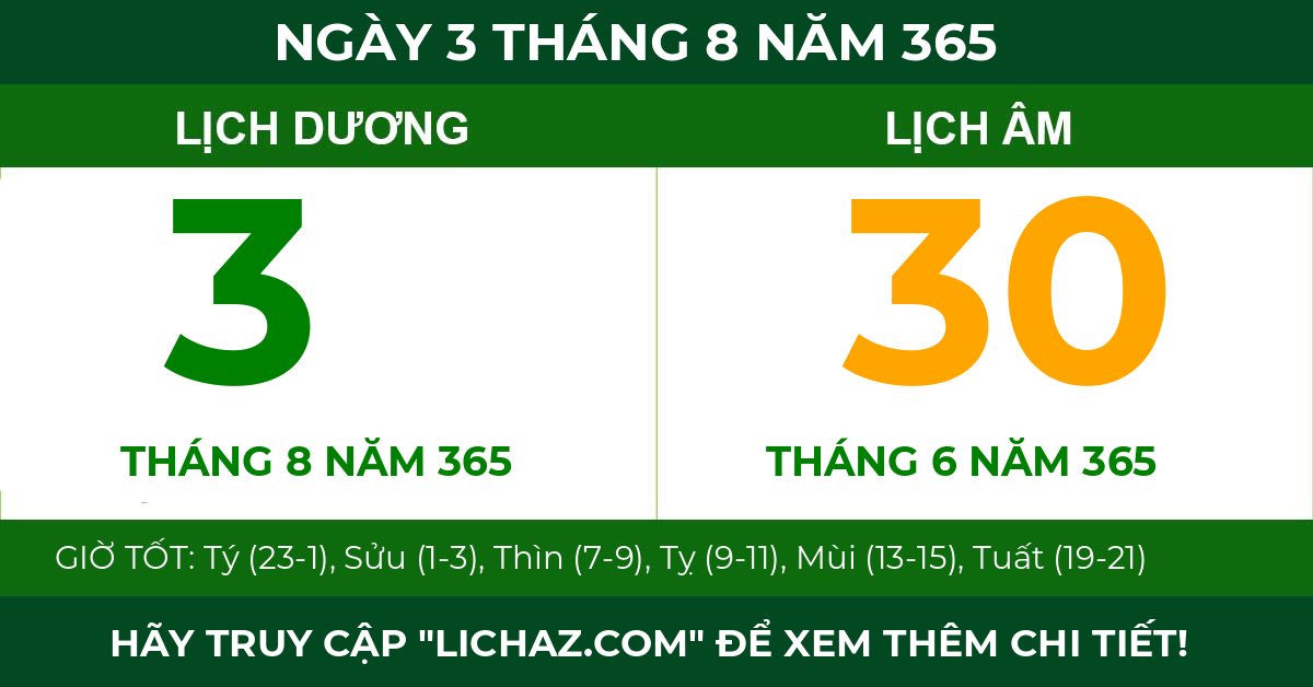 lịch âm ngày 3 tháng 8 năm 365
