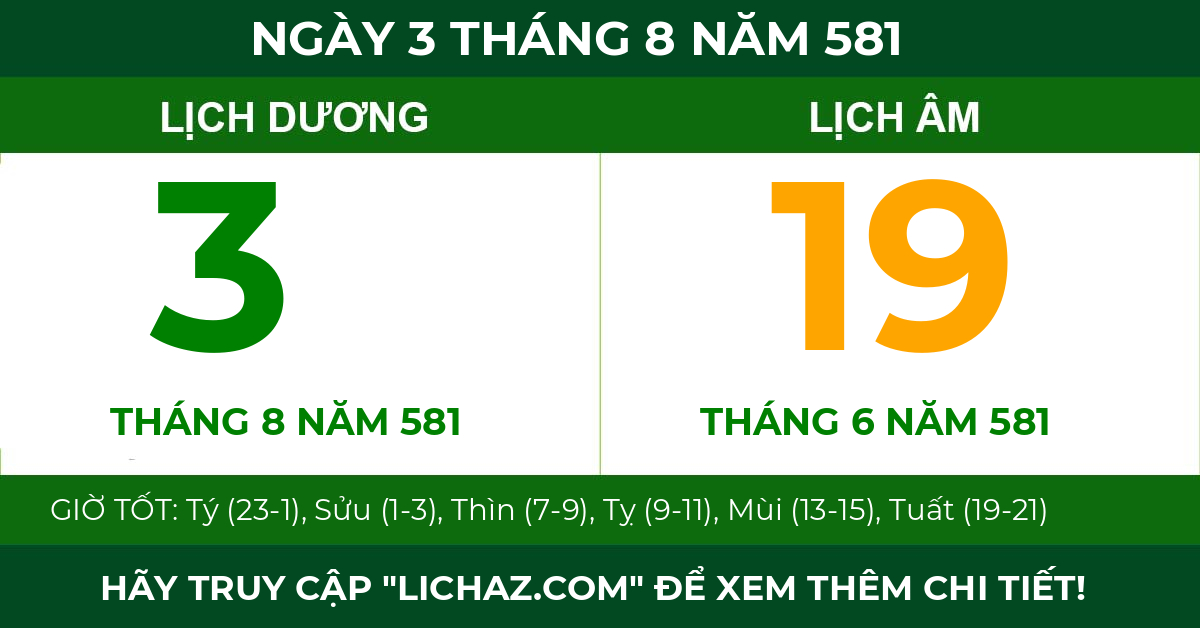 lịch âm ngày 3 tháng 8 năm 581