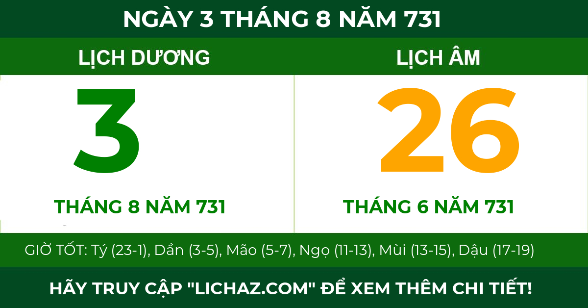 lịch âm ngày 3 tháng 8 năm 731