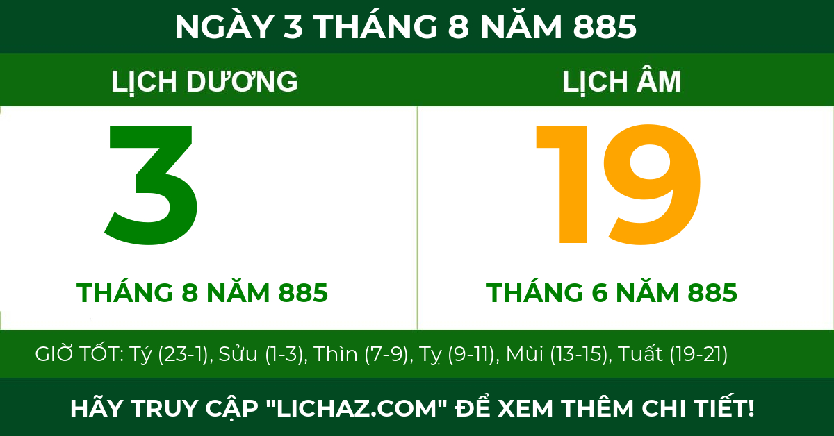 lịch âm ngày 3 tháng 8 năm 885