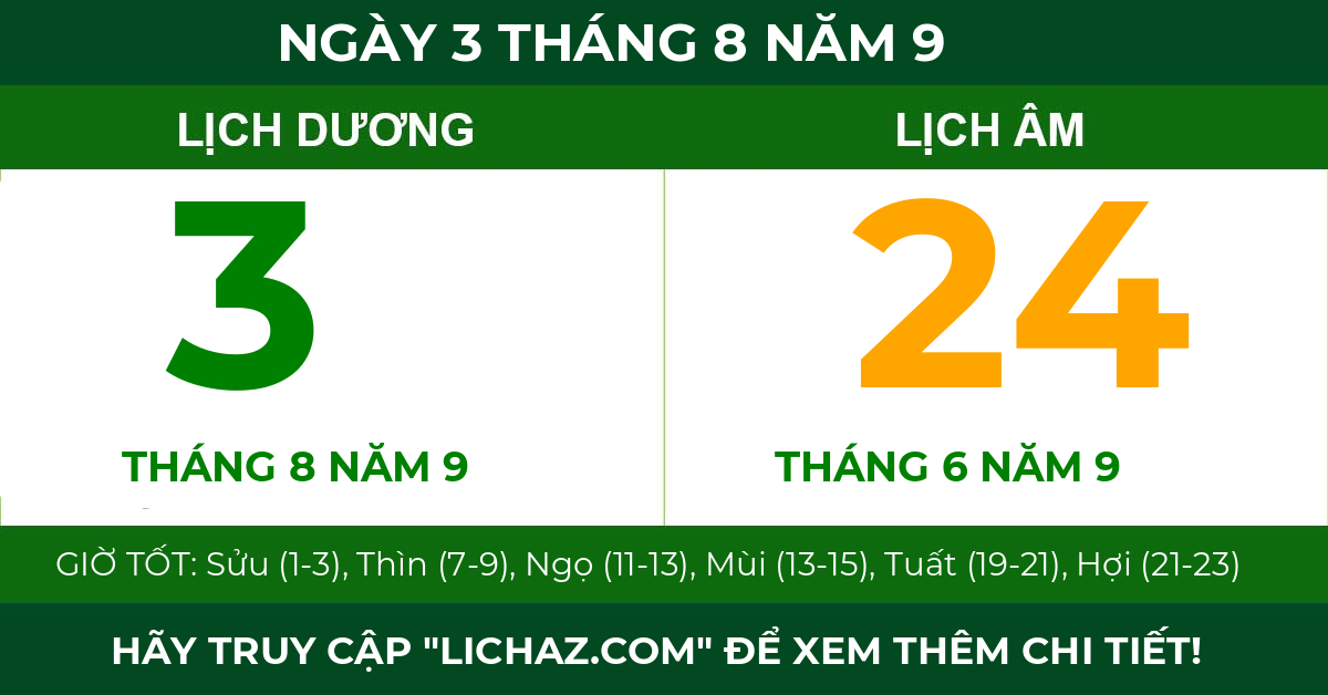 lịch âm ngày 3 tháng 8 năm 9