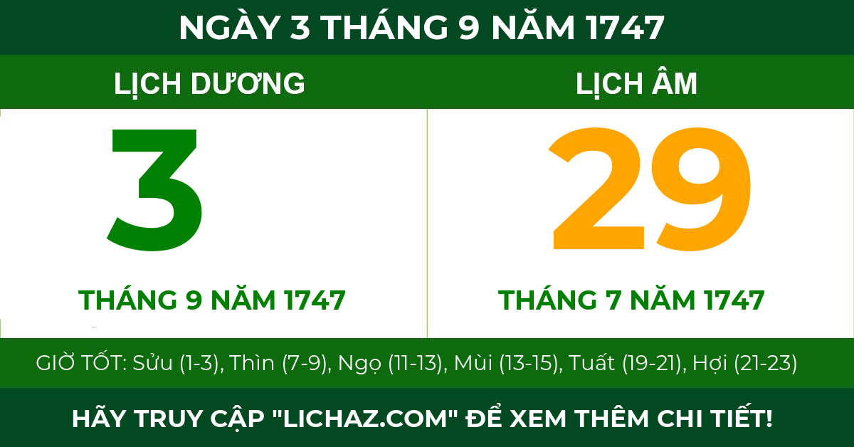 lịch âm ngày 3 tháng 9 năm 1747