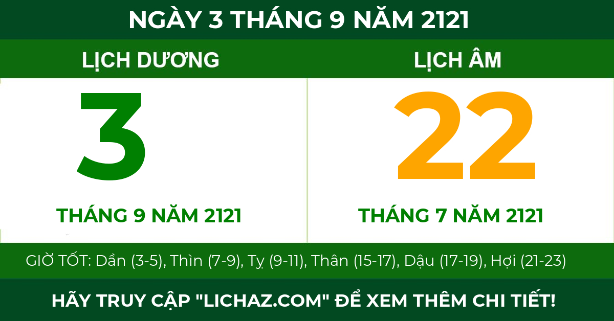 lịch âm ngày 3 tháng 9 năm 2121