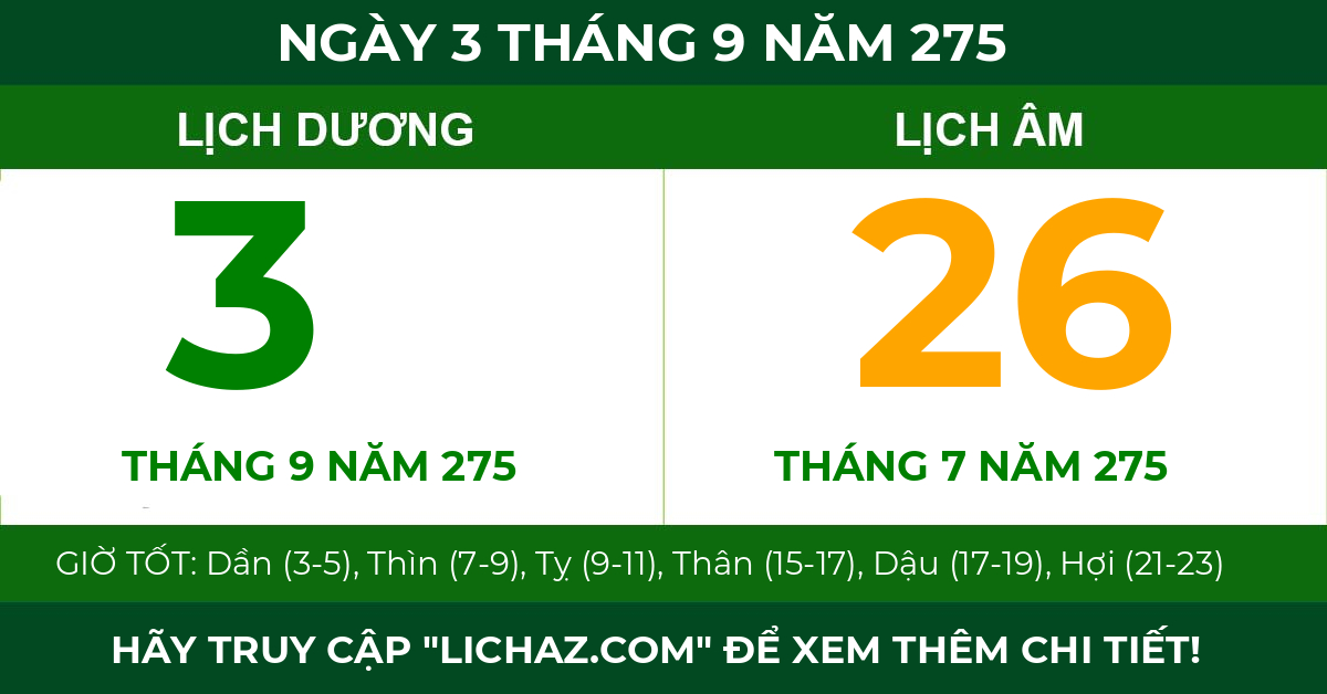 lịch âm ngày 3 tháng 9 năm 275
