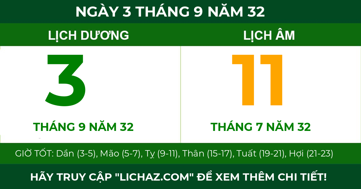 lịch âm ngày 3 tháng 9 năm 32