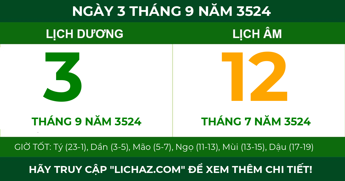 lịch âm ngày 3 tháng 9 năm 3524