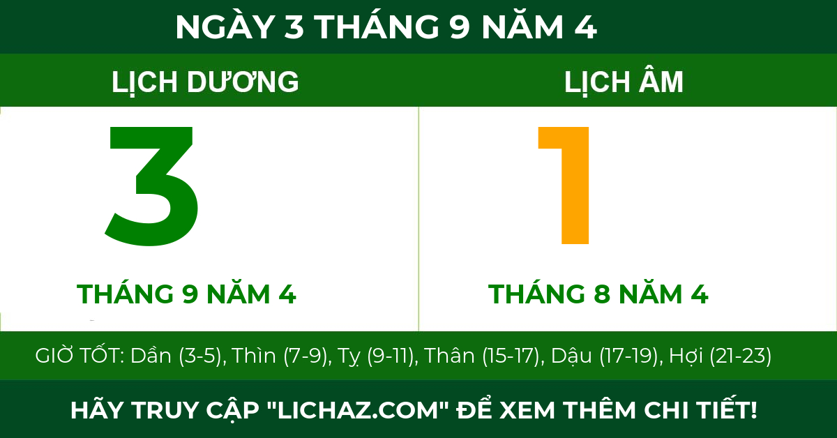 lịch âm ngày 3 tháng 9 năm 4
