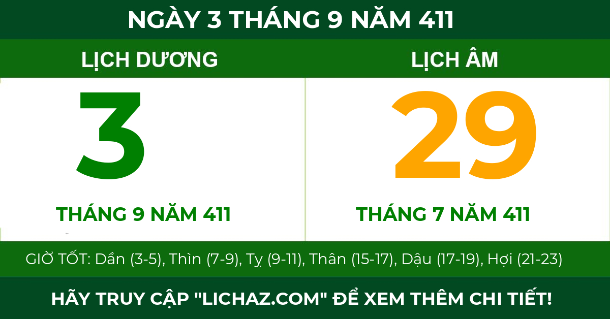 lịch âm ngày 3 tháng 9 năm 411