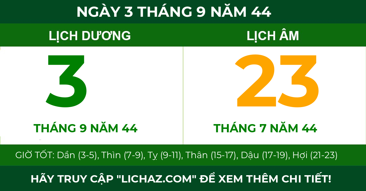 lịch âm ngày 3 tháng 9 năm 44