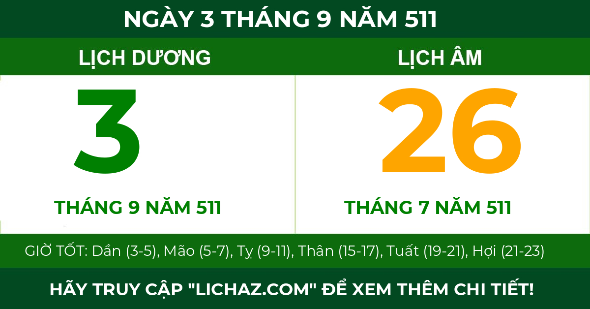 lịch âm ngày 3 tháng 9 năm 511