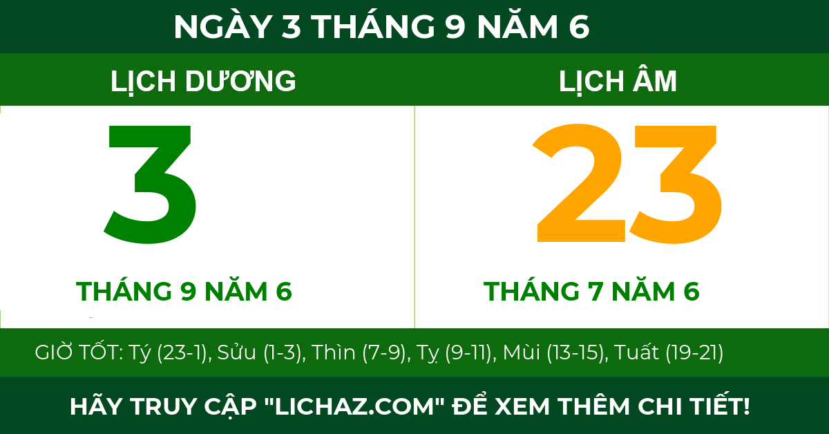 lịch âm ngày 3 tháng 9 năm 6