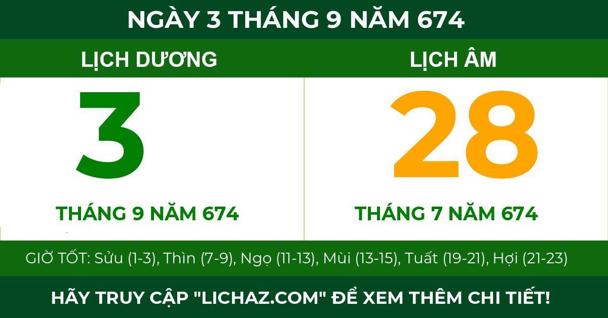 lịch âm ngày 3 tháng 9 năm 674