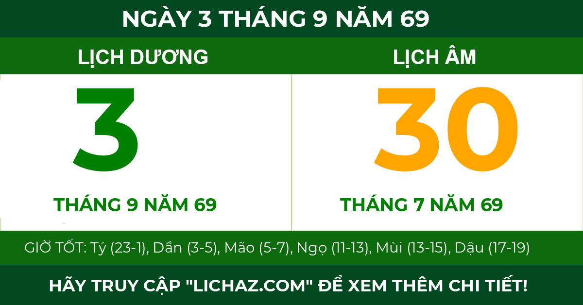 lịch âm ngày 3 tháng 9 năm 69