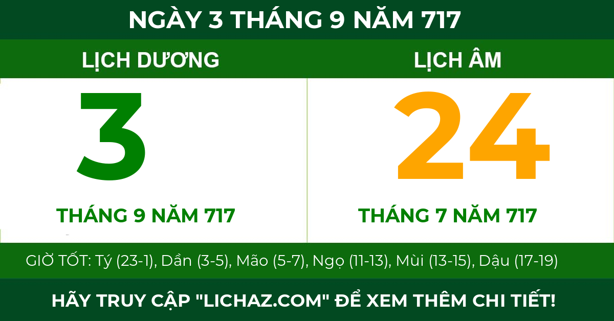 lịch âm ngày 3 tháng 9 năm 717