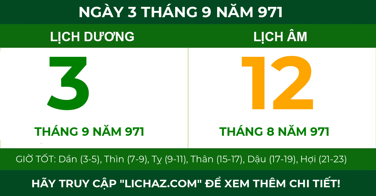 lịch âm ngày 3 tháng 9 năm 971