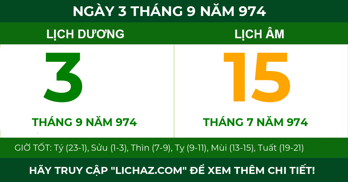 lịch âm ngày 3 tháng 9 năm 974