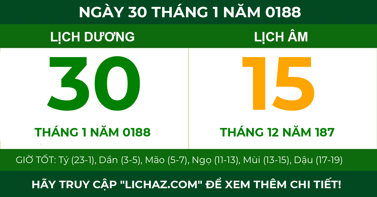 lịch âm ngày 30 tháng 1 năm 0188