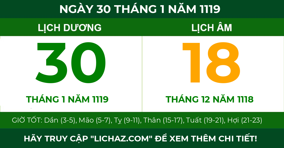 lịch âm ngày 30 tháng 1 năm 1119