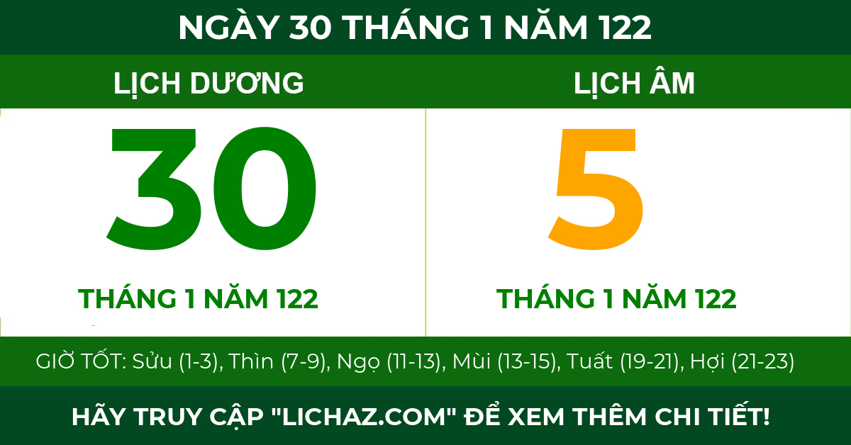 lịch âm ngày 30 tháng 1 năm 122