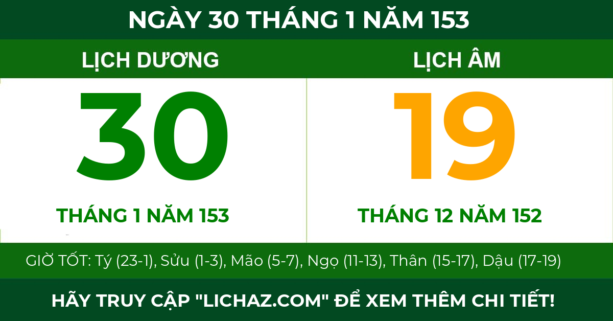 lịch âm ngày 30 tháng 1 năm 153